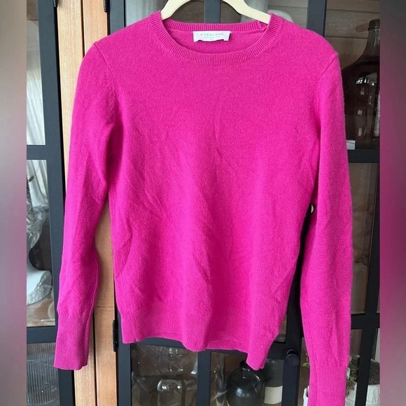 Everlane Sweater Cashmere Barbie Pink long sleeve top crewneck ribbed pullover - Picture 1 of 7